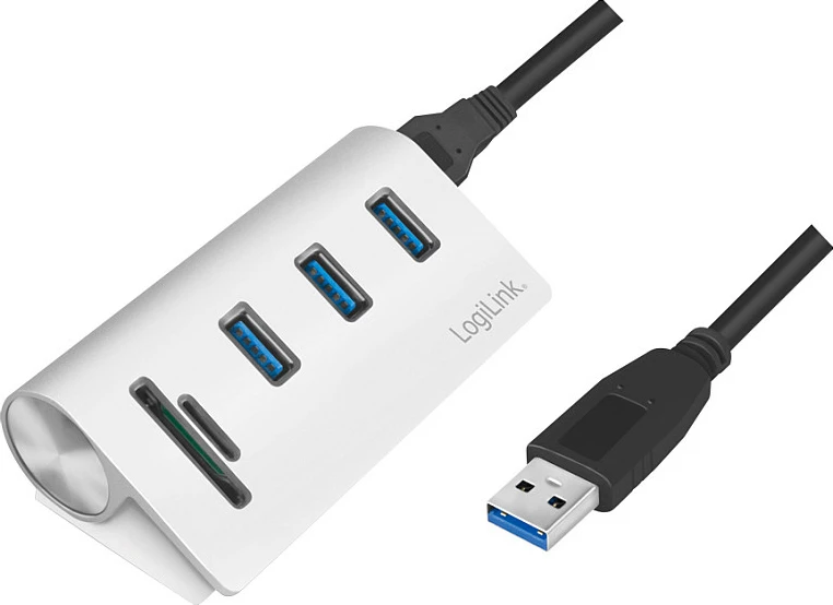 USB hub LogiLink, 3 porta USB 3.0 me lexues kartelash SD/microSD, argjendtë