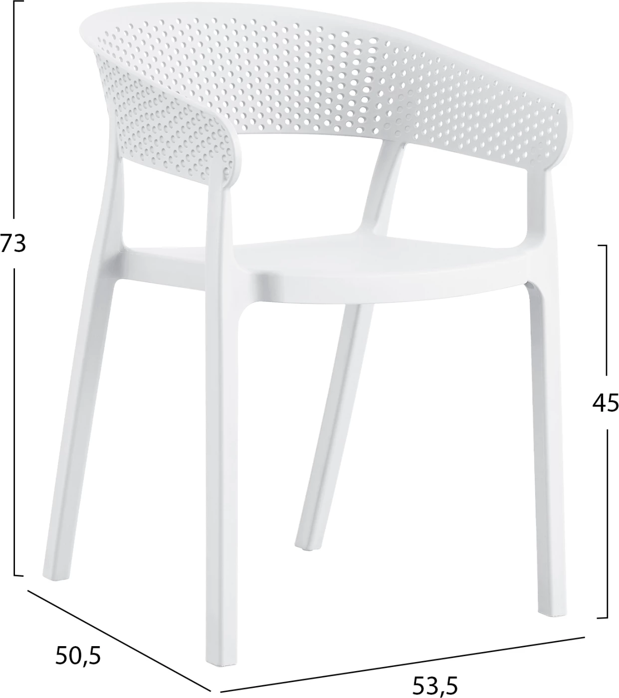 Karrige me krahë polipropileni, e bardhë, model PERFOE FH5941.01, 56x50.5x73cm 2