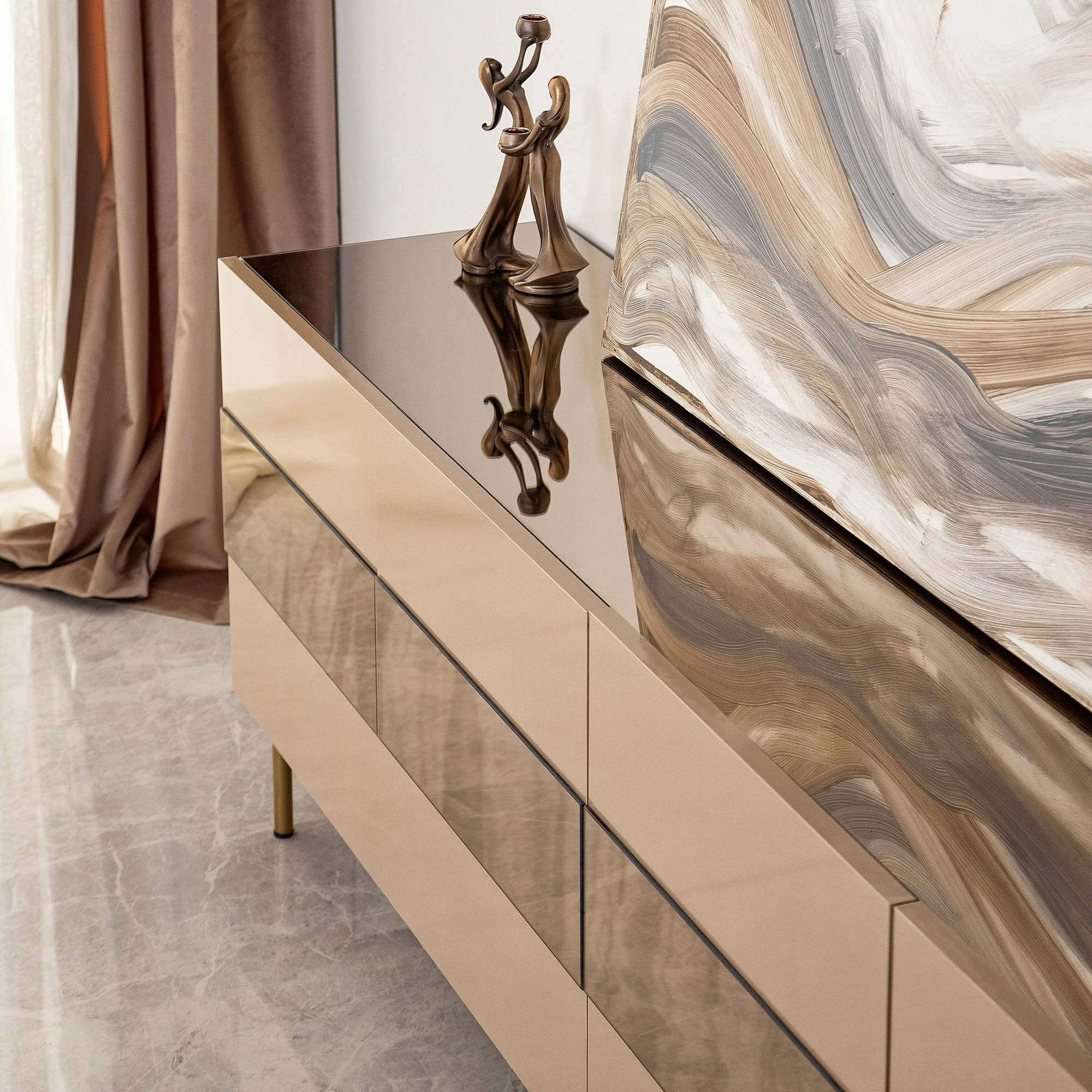 Komodë TV Hanah Home, Leon, bronz dhe ar