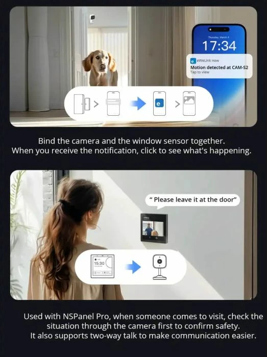 Kamerë sigurie e brendshme Wi-Fi SONOFF CAM-S2 1080P Full HD, zbulim personi AI, night vision, audio dy-drejtimëshe, TF deri 128GB, e bardhë