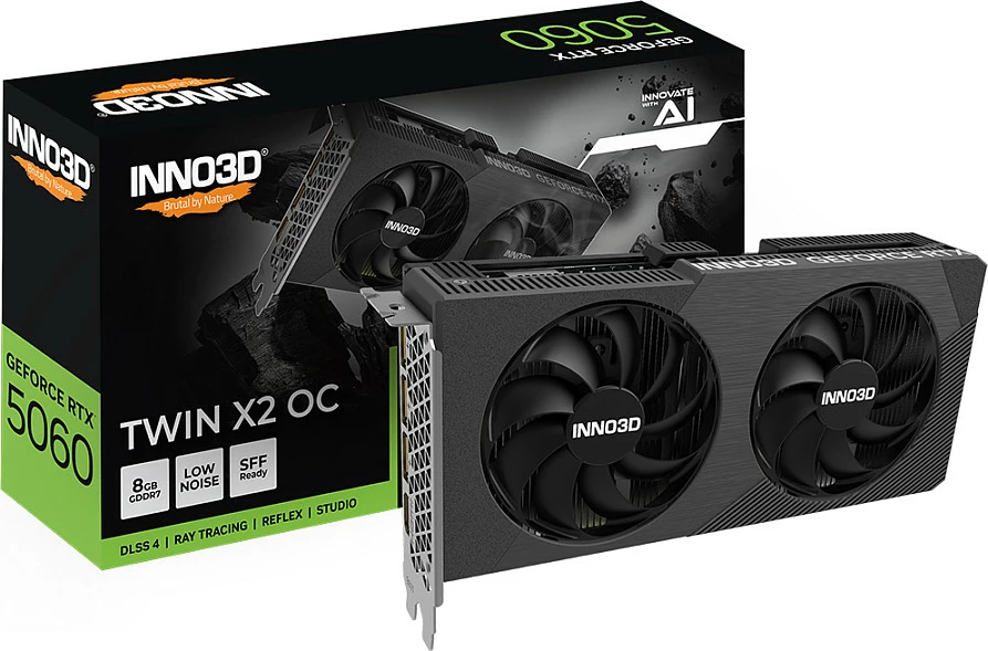 Kartelë grafike Inno3D GeForce RTX 5060 TWIN X2 OC V2, 8GB GDDR7, PCIe 5.0, e zezë