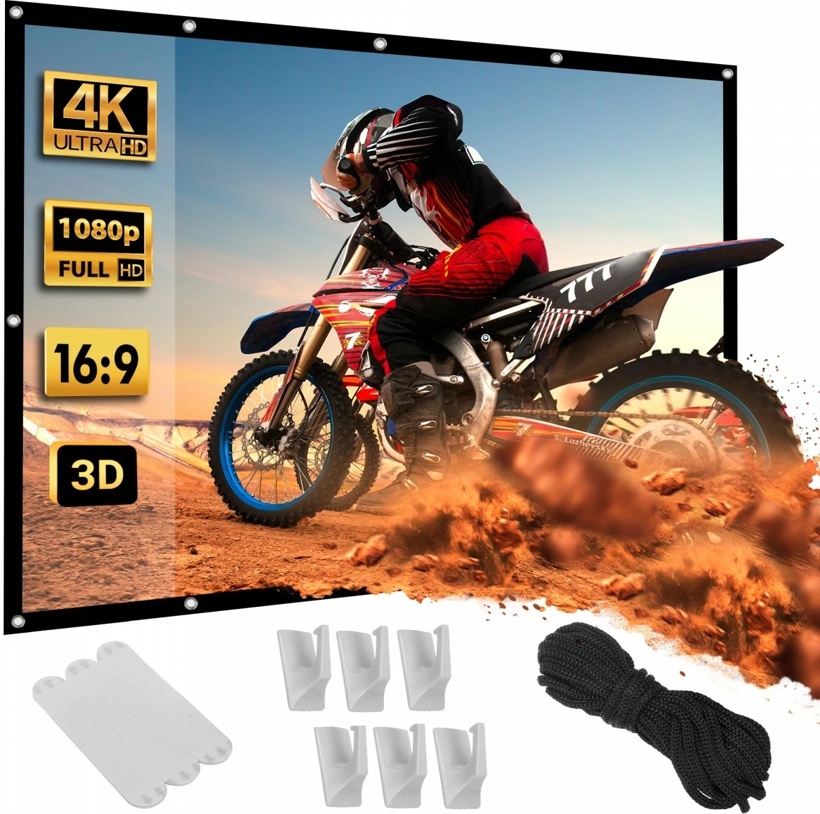 Ekran projekcioni Maclean MC-980, 84", manual, 16:9, kornizë e zezë 25mm