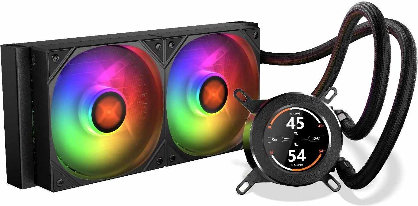 Ftohës uji AIO Krux HydroGlance 240 ARGB LCD KRXE003, radiator 240 mm, 2x120 mm PWM