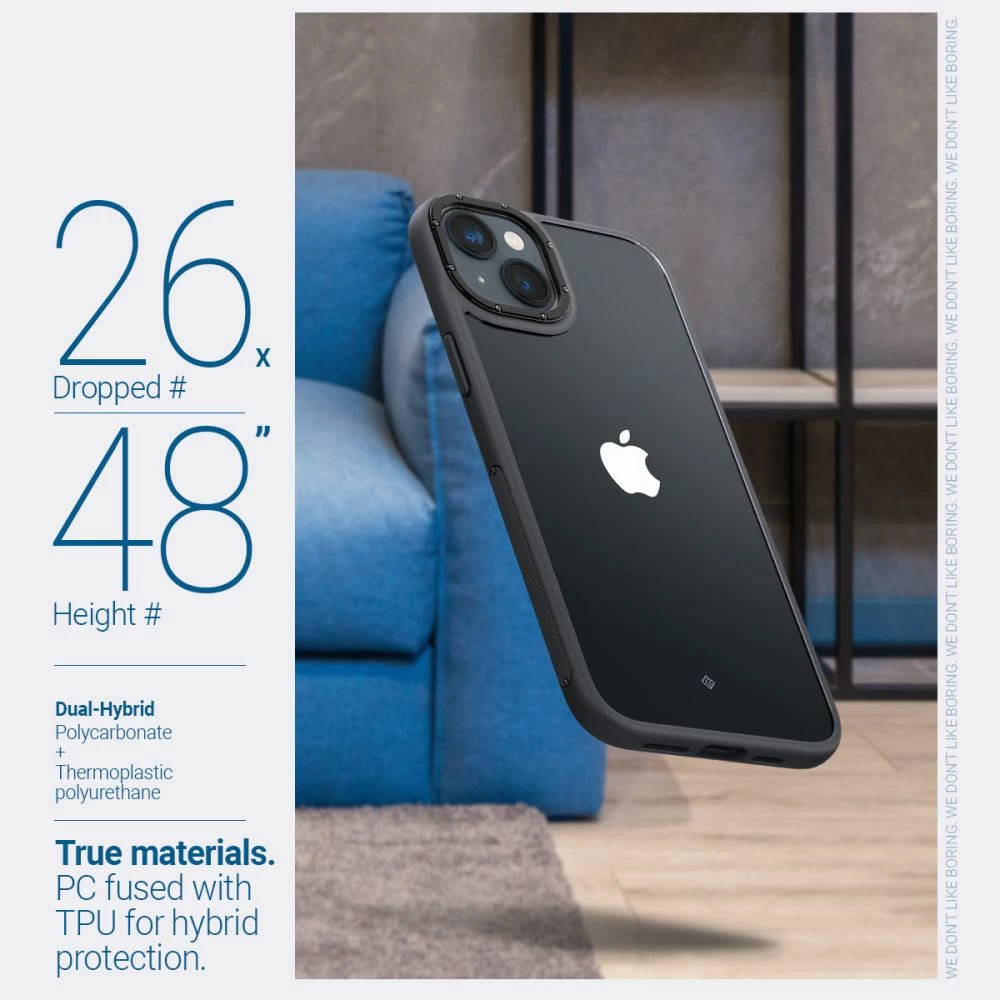 Mbështjellës Spigen Caseology Skyfall për iPhone 14 Plus, Slim, transparent, MIL-STD 810G, mat e zezë, 1 copë