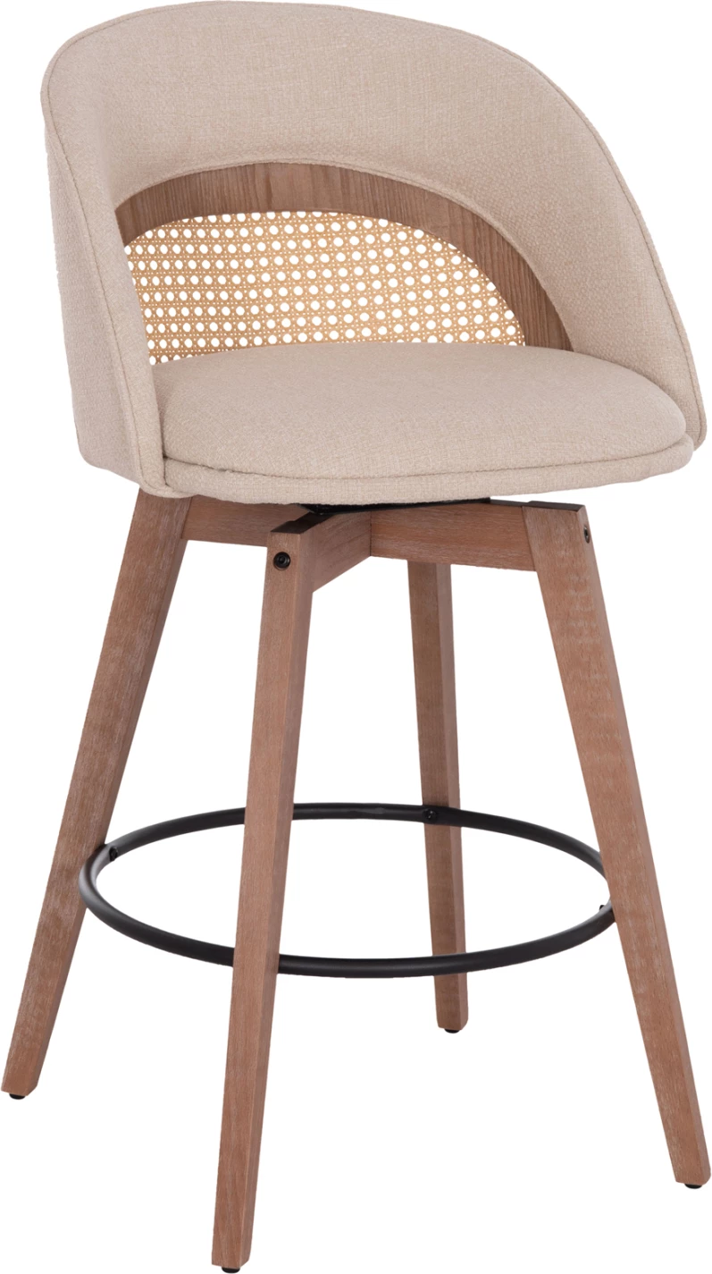 Karrige për bar rrotulluese RIKI, këmbë druri, material bezhë, 51x53x94cm, set prej 2 copësh