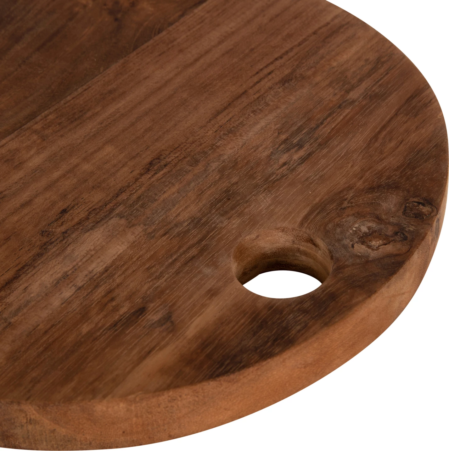 Dërrasë prerëse e rrumbullakët për kuzhinë FH4291, dru tik, ngjyrë natyrale, me vrimë për varje, Φ23x2H cm