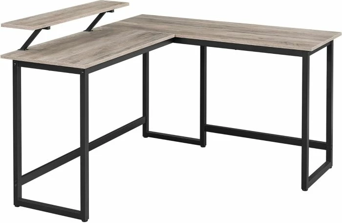 Tavolinë kompjuteri L-formë VASAGLE LWD056B02 149x149x75 cm me raft monitori, greige/zezë