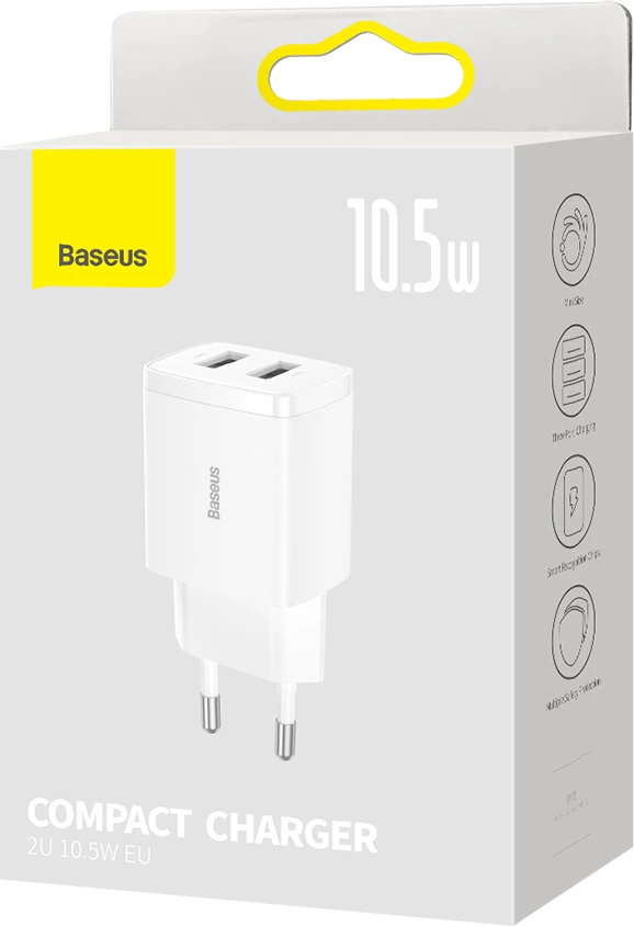 Karikues muri Baseus CCXJ010202, 2x USB-A, 10.5W, Bardhë