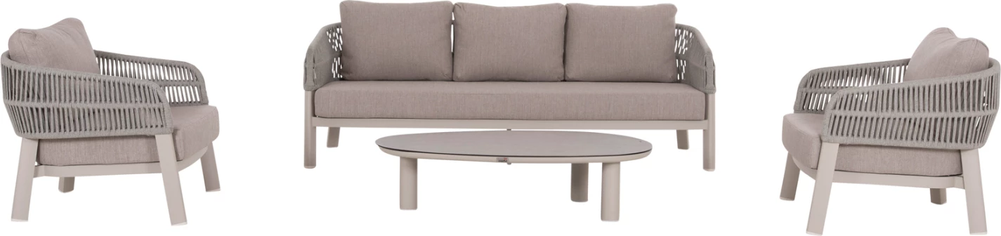 Set lounge për jashtë, 4 pjesë, MAHAL FH6424.02, alumin krem i bardhë, litar dhe olefin bezhë