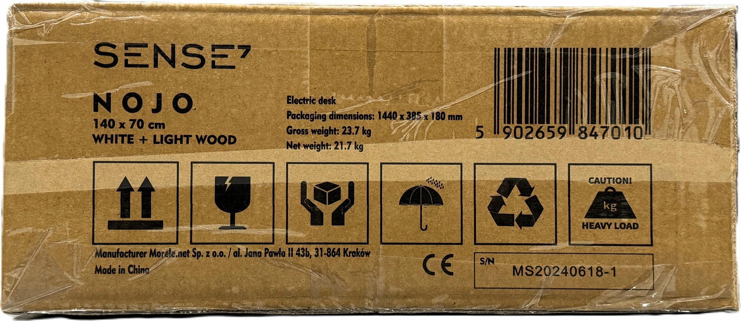 Tavolinë elektrike gaming/zyre SENSE7 NOJO 140x70 cm, rregullim lartësie 72-118 cm, pishë e bardhë