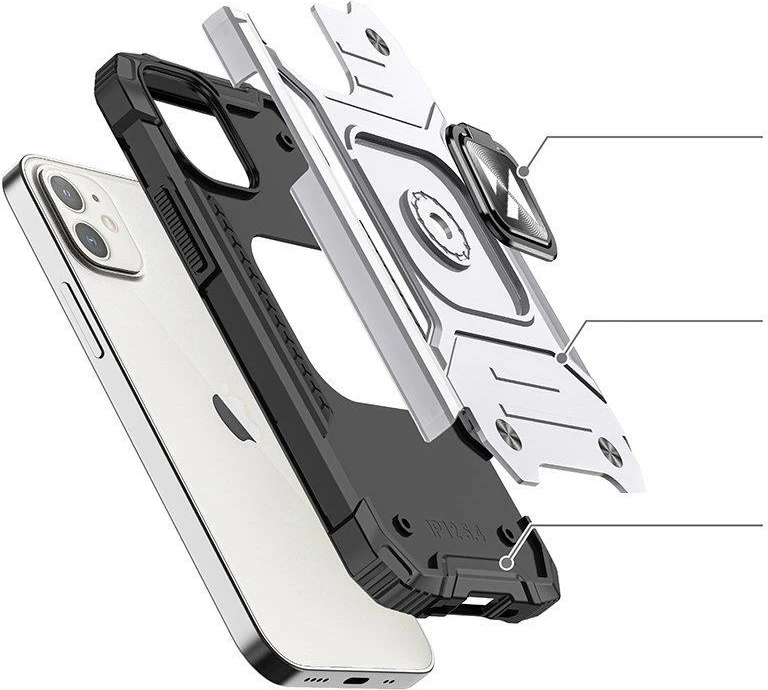 Mbështjellës Wozinsky Ring Armor për iPhone 14, me unazë dhe qëndrim, argjend