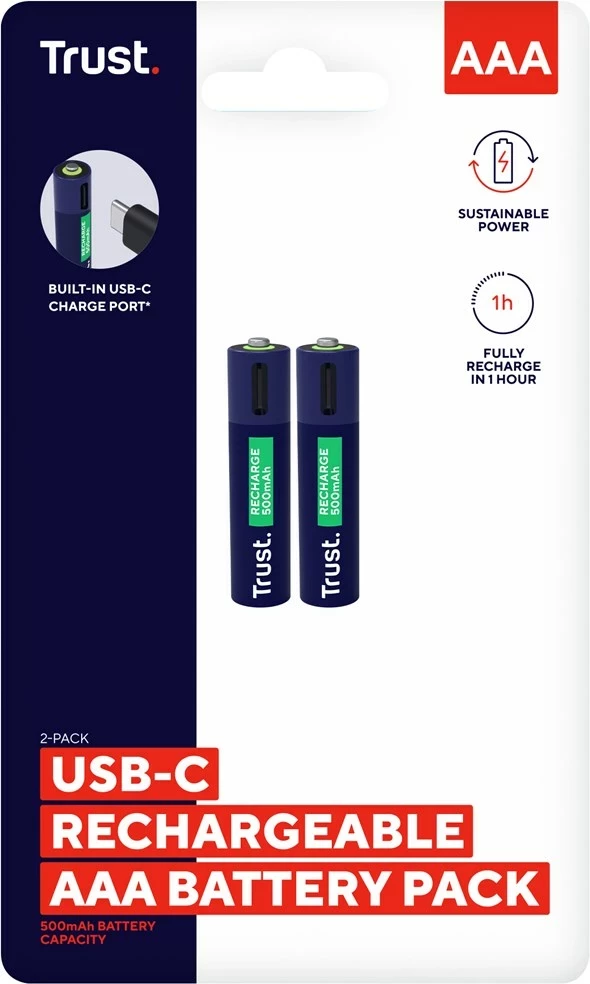 Bateri të rikarikueshme Trust 25585 AAA, 500 mAh, Jeshile, 2 copë