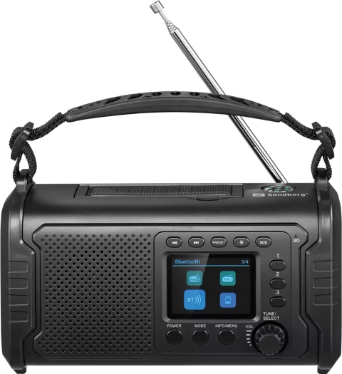 Radio survival SANDBERG Survivor DAB Radio All-in-1 20000, 20000mAh, DAB+/FM, Bluetooth, USB-C/USB-A, solar + dinamo, IP53, e zezë