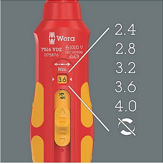Kaçavidë dinamometrike Wera 7516 Kraftform Safe-Torque Speed, 2,4-4,0 Nm, VDE, kuqe/verdhe