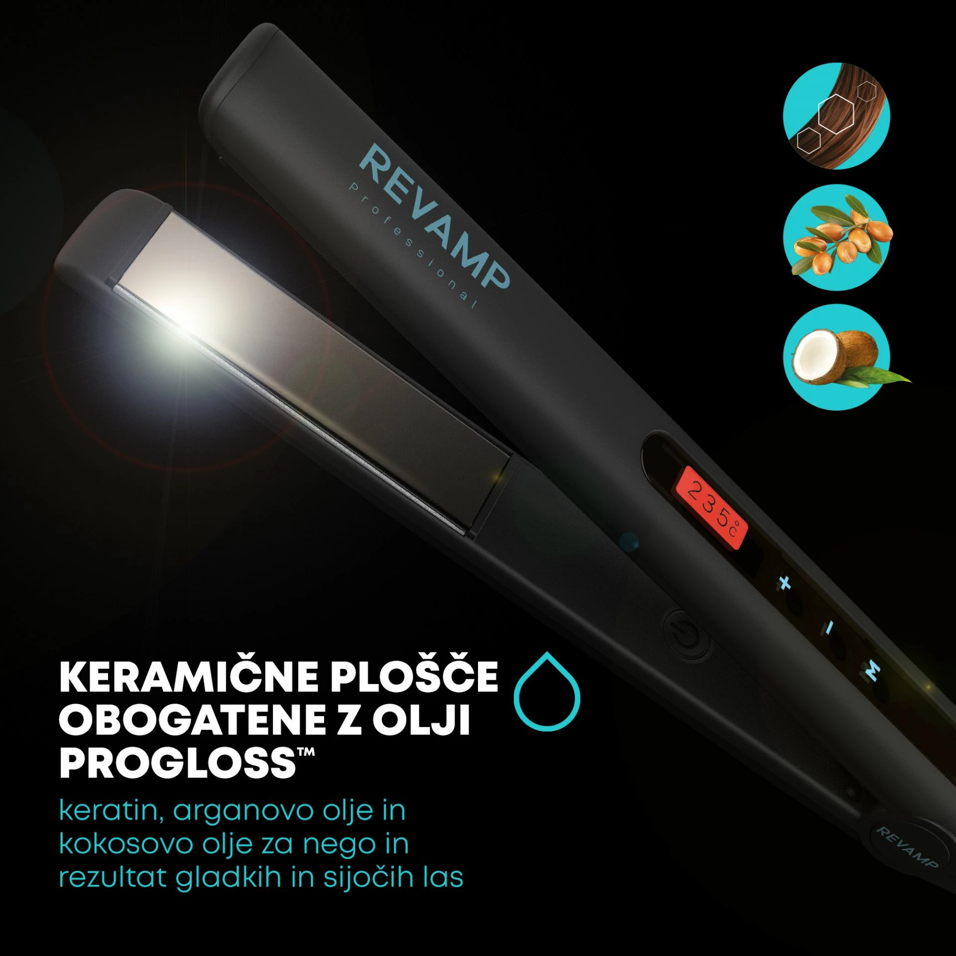 Drejtues flokësh Revamp Progloss Touch Digital ST-1500, 80-235°C, pllaka qeramike, i zi