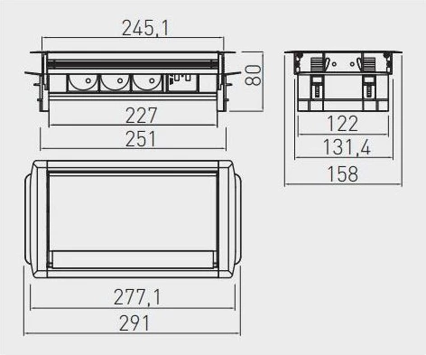 Prizë e integrume për tavolinë GTV AE-PBC3GS2U-53BKS, 3x 230V + 2x USB, kabllo 1.5m, IP20, gri