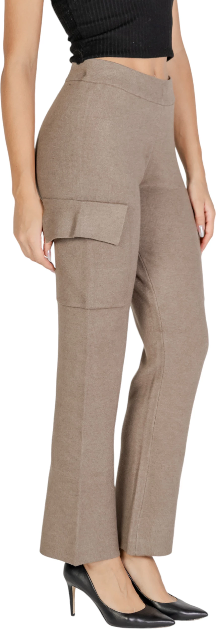 Pantallona Vila Clothes VICASSIE Cargo Knit 14098878 për femra, bezhë e errët [Madhësia: S]