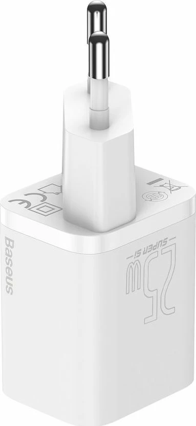 Ngarkues muri Baseus Super Si TZCCSUP-L02 25W USB-C PD 3A, bardhë, set me kabllo USB-C në USB-C 1m
