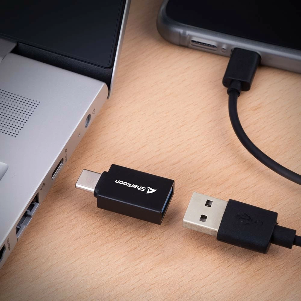 Adapter USB Sharkoon OfficePal, USB-A në USB-C / USB-C në USB-A, 2 copë, e zezë