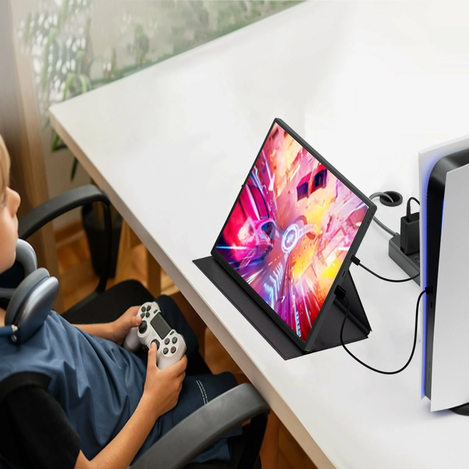 Monitor portativ Zeuslap Z10P 10.5\" IPS Full HD, USB-C/mini HDMI, me altoparlantë, VESA 75x75, i zi, set me këllëf magnetik