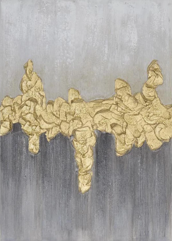 Pikturë dekorative në kanavacë, ngjyrë gri dhe ari, 50x70x3cm