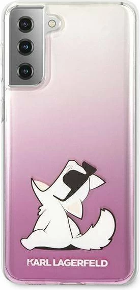 Mbështjellës KARL LAGERFELD KLHCS21MCFNRCPI për Samsung Galaxy S21 Plus G996 Choupette Fun, mbrojtje e fortë, transparent rozë, 1 copë