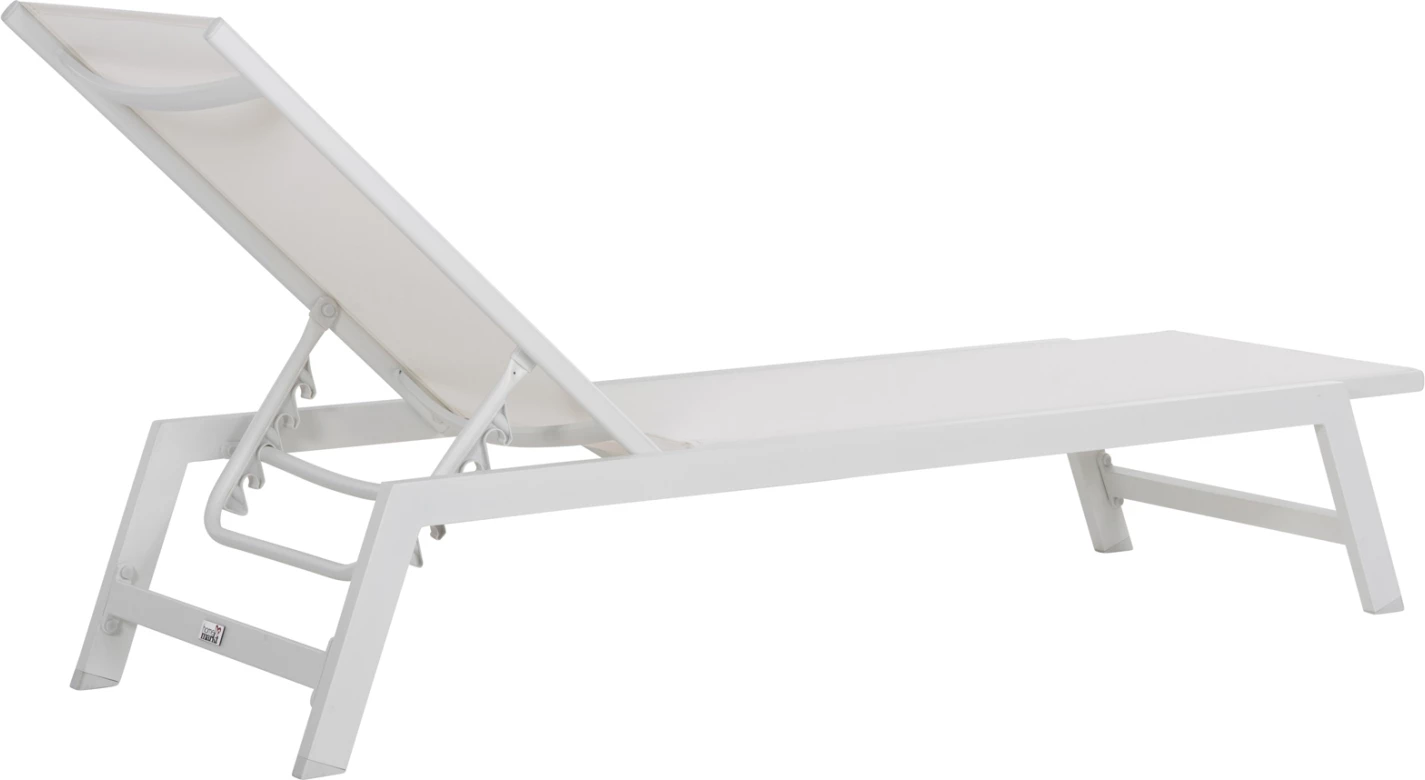 Shezlong alumini me mbështetëse koke RABIA FH5982.01, ngjyrë bardhë, 191,5x60x89,5Hcm