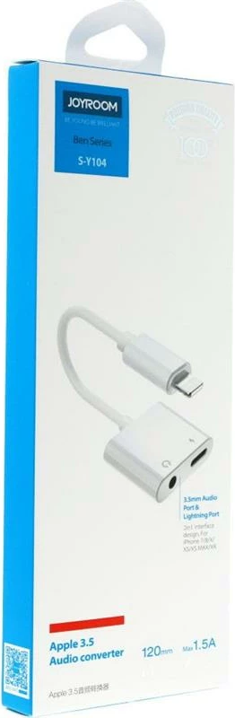 Adapter Joyroom S-Y104, Lightning në 3.5mm jack + Lightning, i bardhë