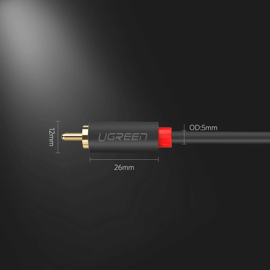 Kabllo audio Ugreen AV104 10520, 2RCA mashkull në 2RCA mashkull, 5m, Gri