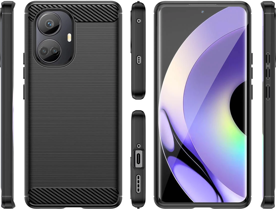 Mbështjellës Hurtel Carbon Case për Realme 10 Pro+, TPU, i zi