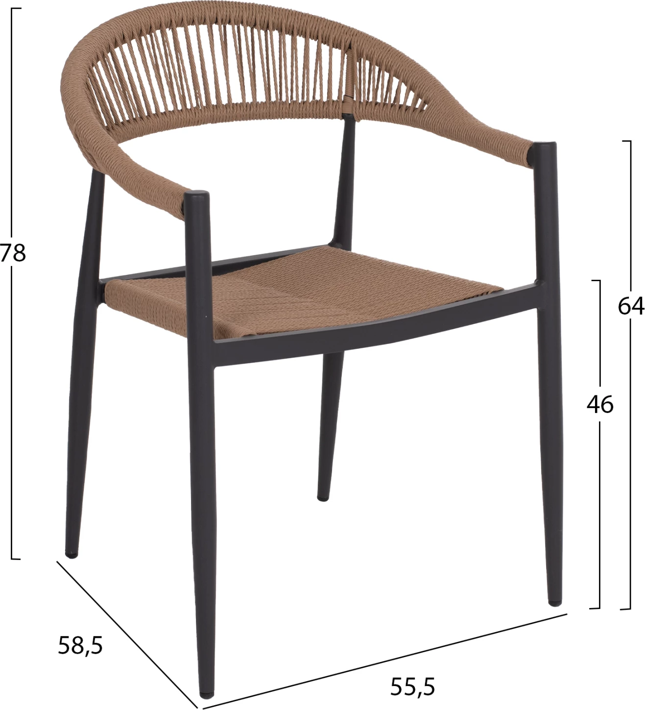 Karrige alumini GRET FH5854.02 gri qymyr-alumin-bezh PE rattan 56x55.5x78H