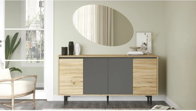 Bufe Augusta, ngjyrë lisi-antracit, 160x40x78.5cm