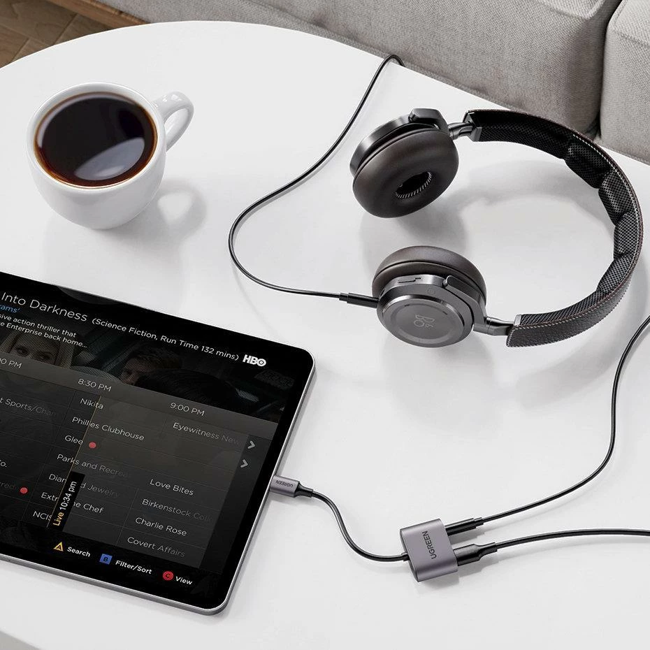 Adapter AV Ugreen CM231 USB-C në 3.5mm + USB-C, PD/QC 30W, gri