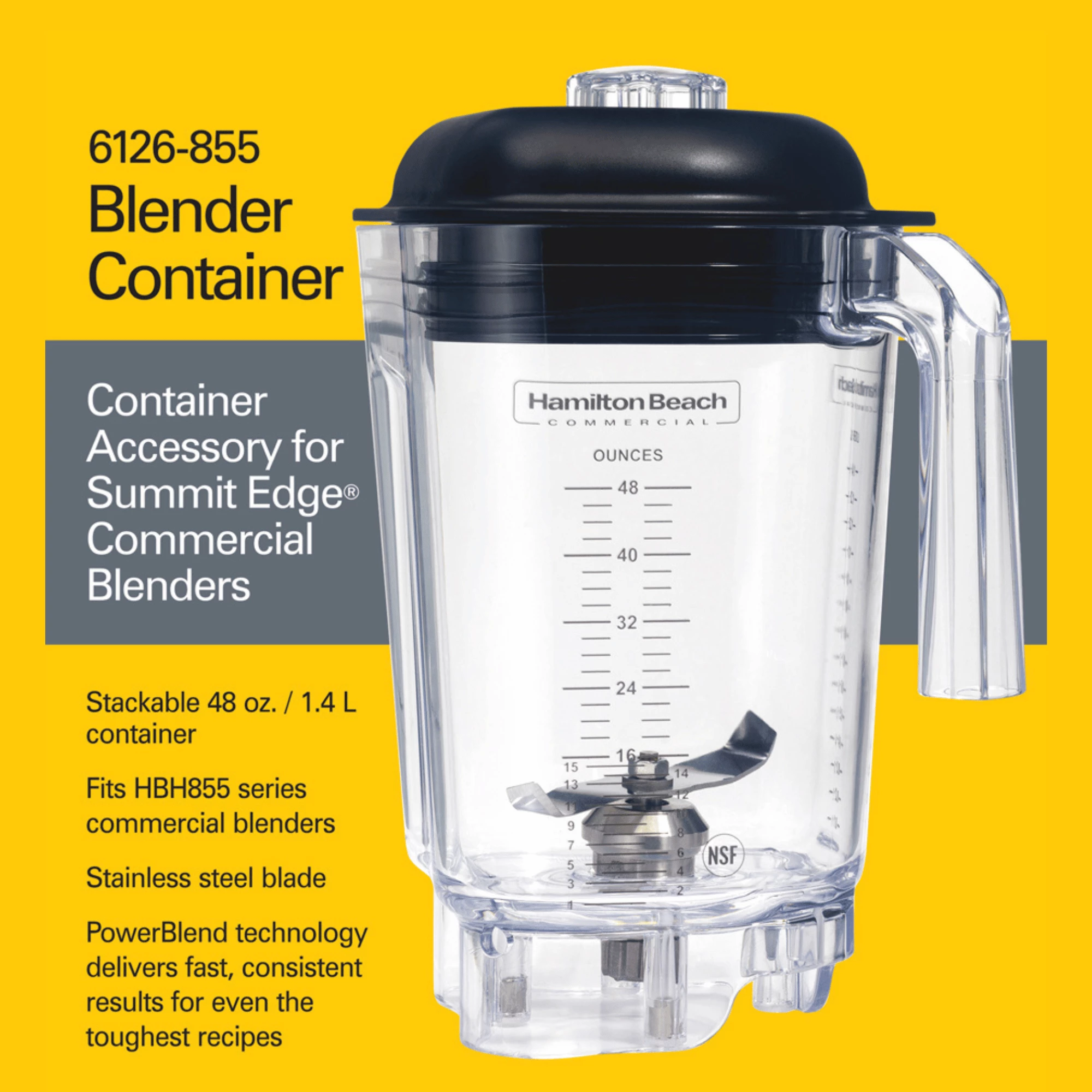 enë blenderi, Hamilton Beach Commercial, për HBH855-CE, 1.4 L, polikarbonat, transparente