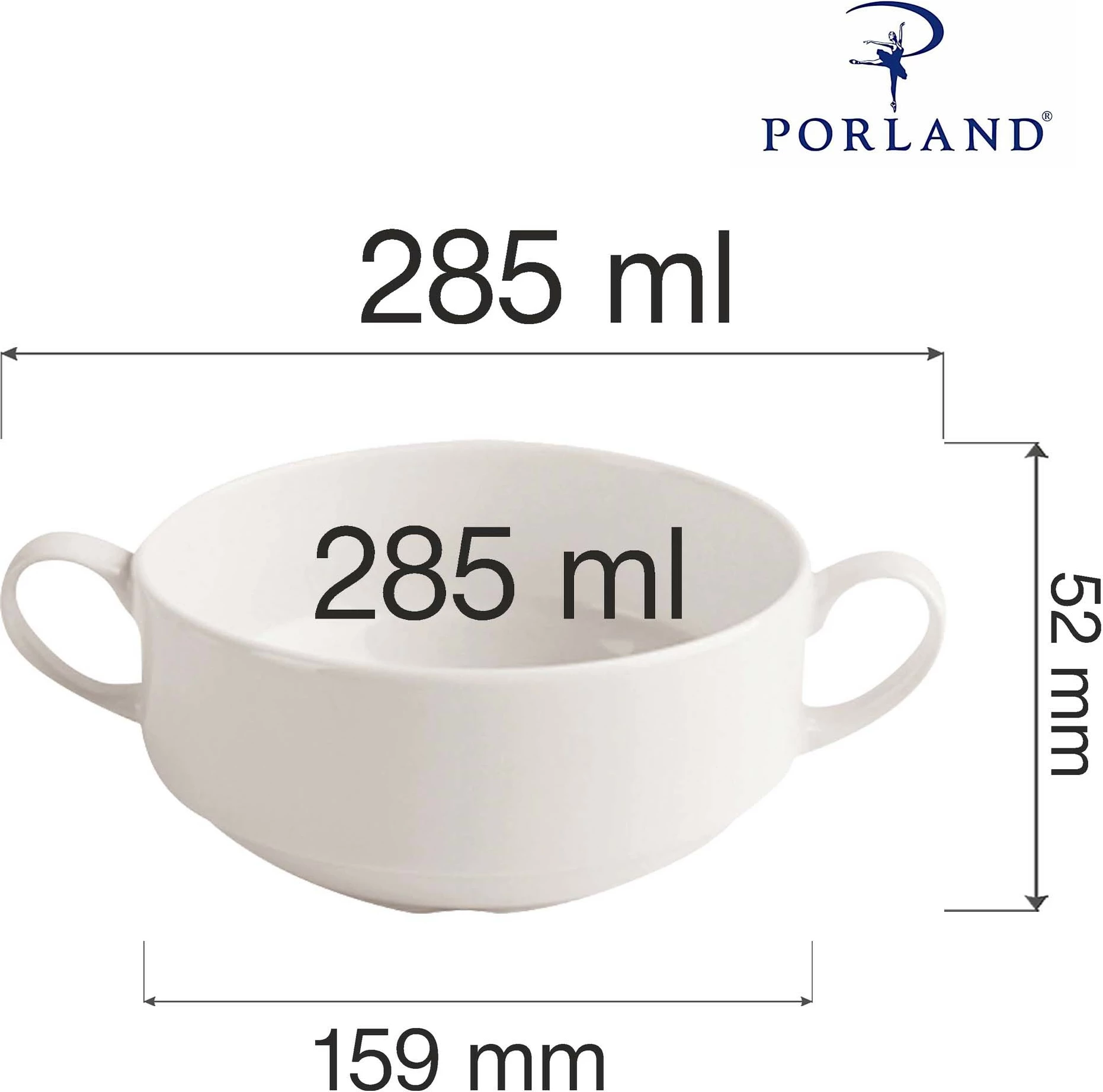 Tas supe me doreza Porland Dove 285 ml, Ø110 mm, krem, set 6 copë