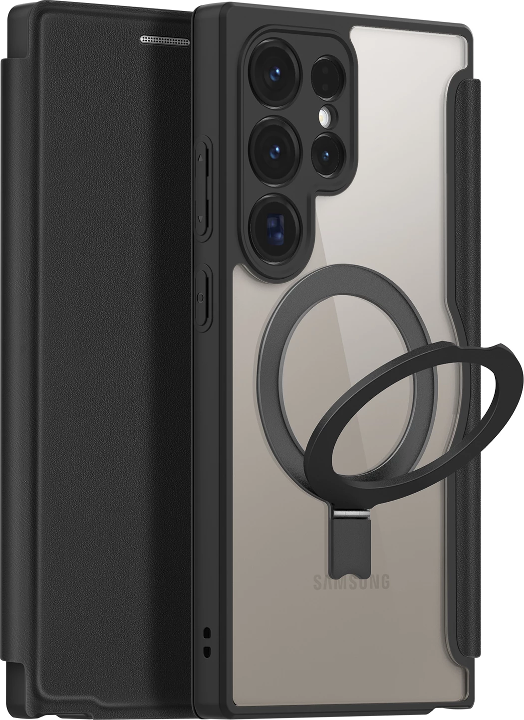 Mbështjellës Dux Ducis Skin X Pro me kapak dhe unazë magnetike për Samsung S24 Ultra, i zi