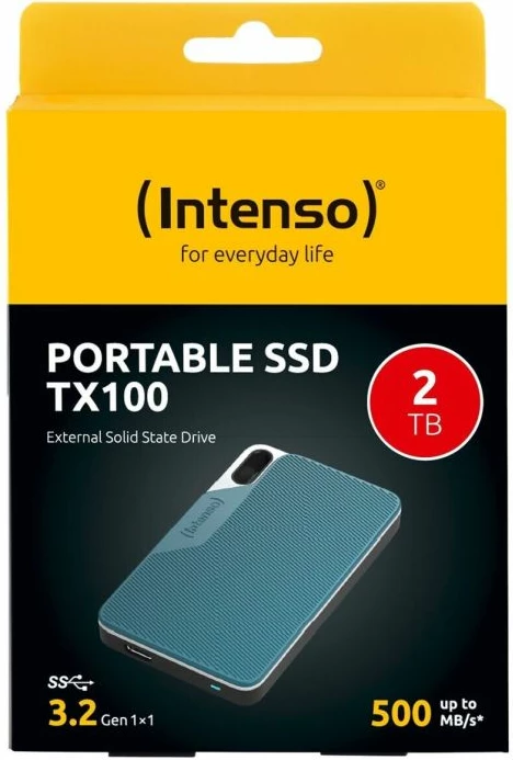 SSD i jashtëm INTENSO TX100 2TB USB 3.2 Gen1x1 500MB/s, kaltër, me kabllo USB-C në USB-C + USB-C në USB-A