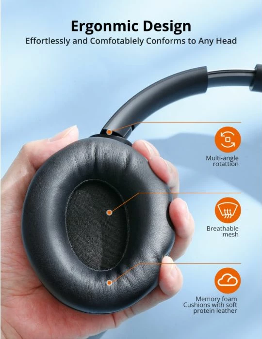 Kufje Bluetooth TaoTronics TT-BH1121, driver 40 mm, Bluetooth 5.3, 20 orë bateri, palosshme, me lidhje 3.5 mm, të zeza