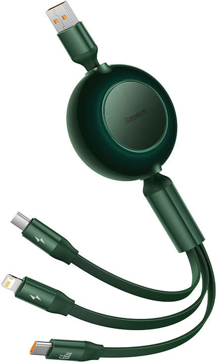 Kabllo 3-në-1 Baseus Bright Mirror 3, 1.1m, USB-C/Lightning/Micro USB, 66W, e gjelbër