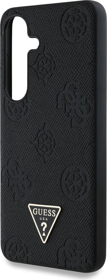 Mbështjellës Guess Grained Hot Stamp Peony Pattern Triangle Logo MagSafe për Samsung Galaxy S25, i zi