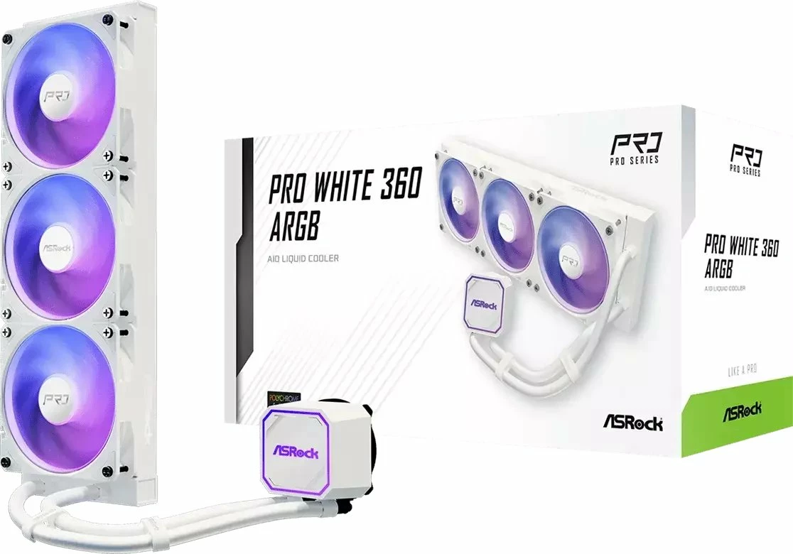 Ftohës uji AIO për CPU ASRock Pro White 360 ARGB (90-APRA36-WAAGA6), 3x120mm, i bardhë
