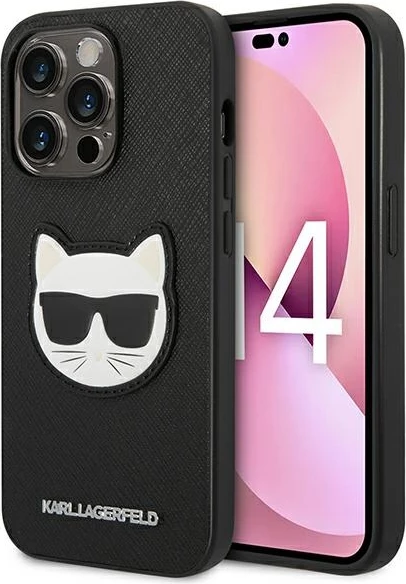 Mbështjellës Karl Lagerfeld KLHCP14LSAPCHK për iPhone 14 Pro 6.1", Saffiano Choupette Head Patch, i zi