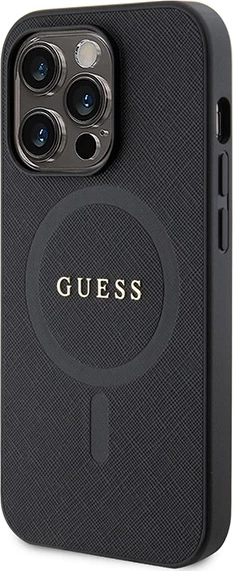 Mbështjellës Guess GUHMP15LPSAHMCK për iPhone 15 Pro 6.1", Saffiano MagSafe, zi