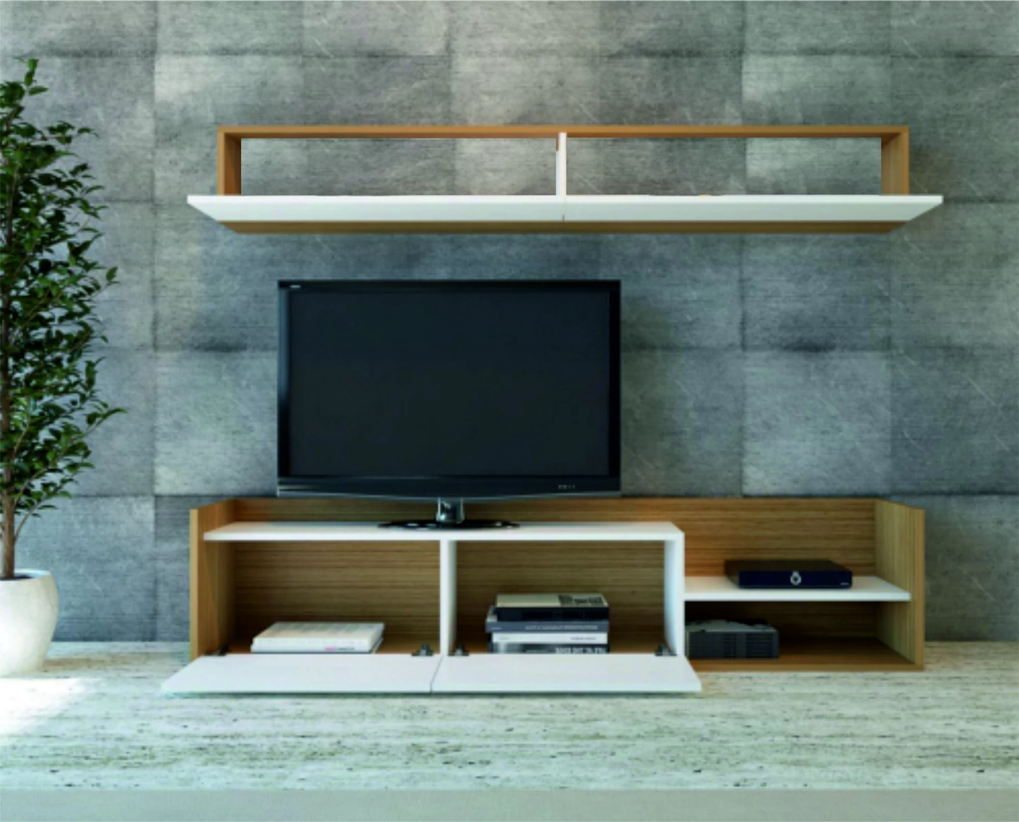 Komodë TV Hanah Home, Kale, ngjyrë e bardhë dhe teak