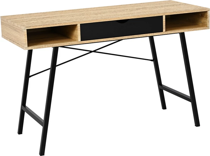 Tavolinë zyre Yamin, ngjyrë lisi-me këmbë metalike të zeza, 120x48x76cm