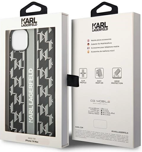 Mbështjellës Karl Lagerfeld KLHCP14MPGKLSKG për iPhone 14 Plus 6.7", Monogram Stripe, Gri