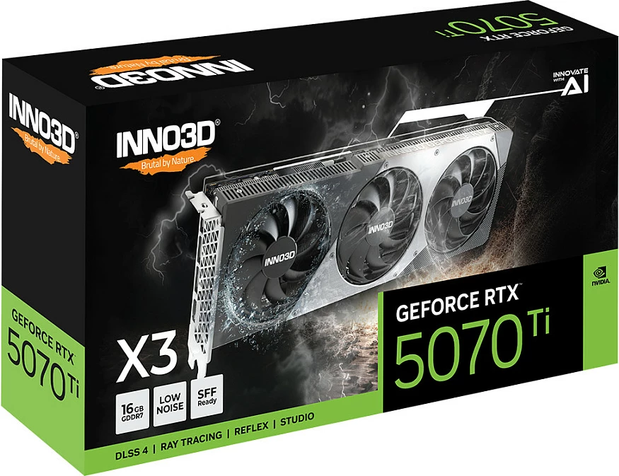 Kartelë grafike Inno3D GeForce RTX 5070 Ti X3, 16GB GDDR7, 256 bit, PCI Express 5.0, e zezë/gri