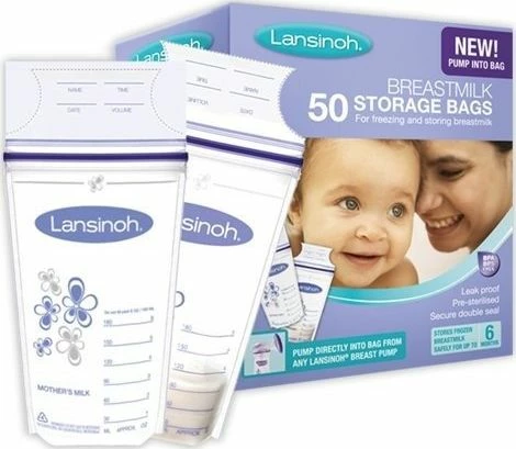 Qese ruajtjeje qumështi gjiri Lansinoh Milk Storage Bags 180 ml, vjollcë pastel, paketim 50 copë