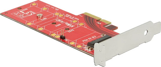 Kartë zgjerimi DeLOCK 89577, PCIe 3.0 në M.2, deri 39 Gbit/s, Kuqe/Argjendtë/E zezë