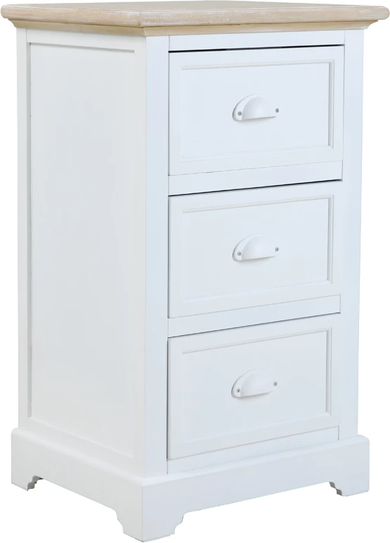 Komodinë Kimolos me 3 sirtarë, e bardhë-natyrale, 43x35x71cm